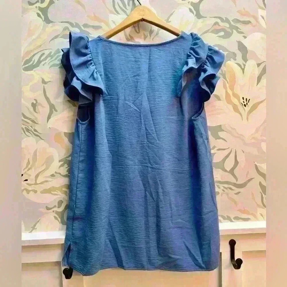 Periwinkle Blue Ruffle Sleeve Blouse, Size Large - Picture 2 of 4